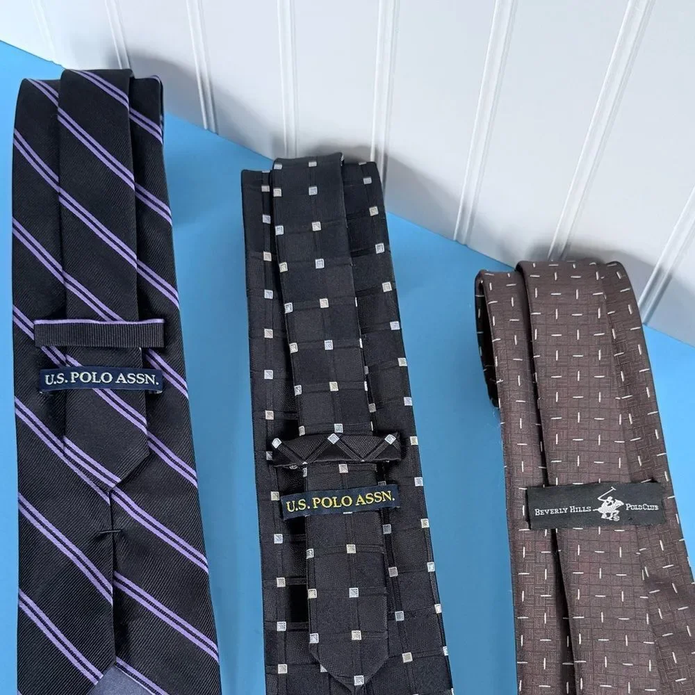 Bundle Of 3 U.S. Polo Assn. Men's Tie Trio - Black, Purple, Brown